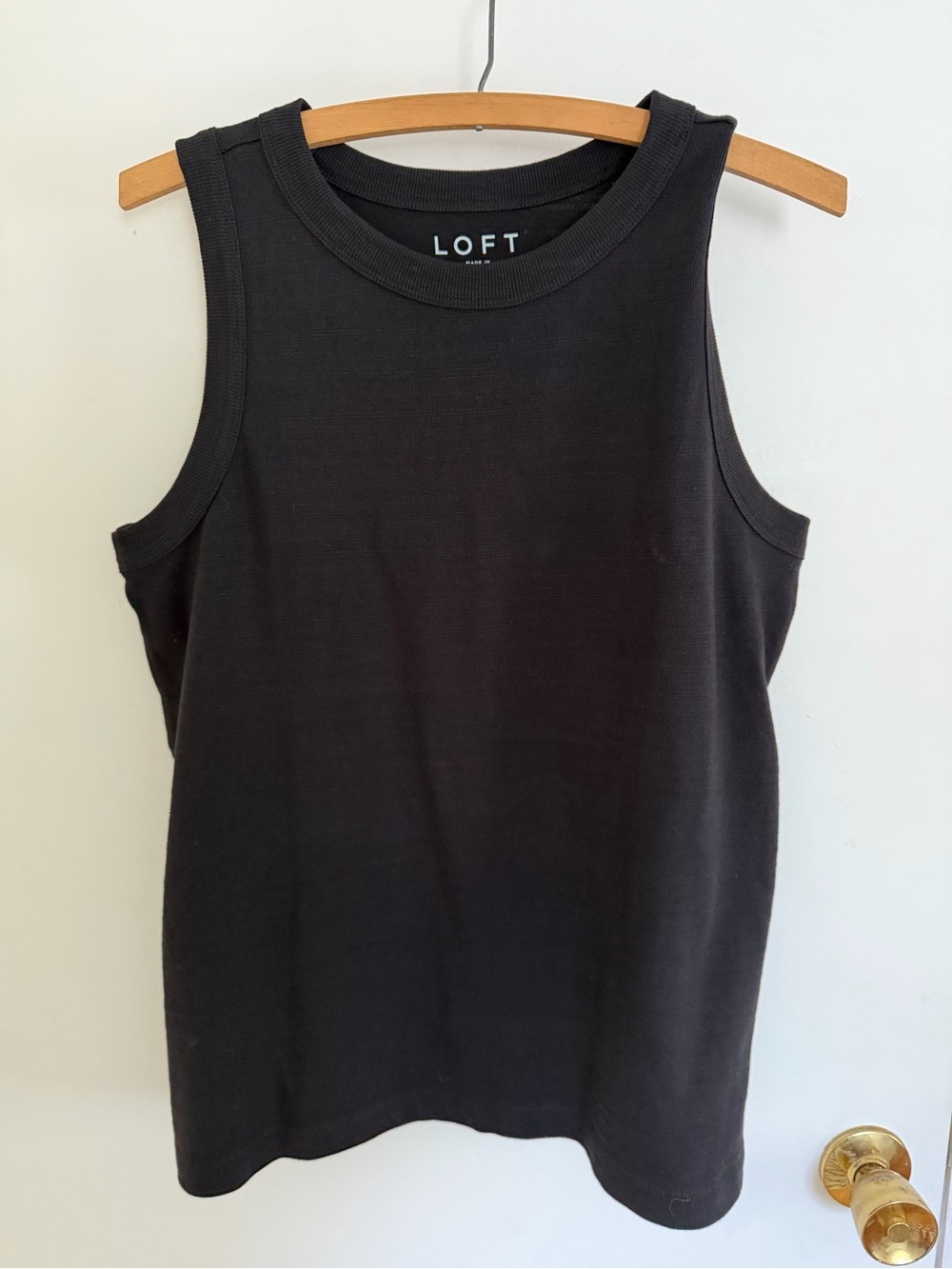 LOFT Black Ribbed Crewneck Tank